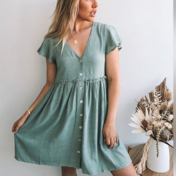 House of Sienna linen blend v-neck button front short sleeve dress NWT size 14 - Picture 11 of 11